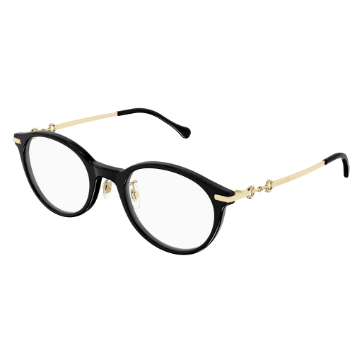 Référence GG1904OJ 001 : Monture de lunettes élégante avec des branches dorées et un design rond, idéale pour un style moderne et sophistiqué.