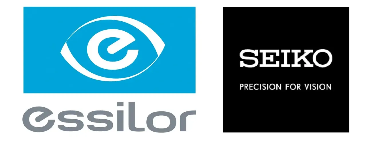 Logos des verriers Essilor et Seiko, partenaires de confiance de Regards Uniques pour des verres de haute précision et de qualité internationale