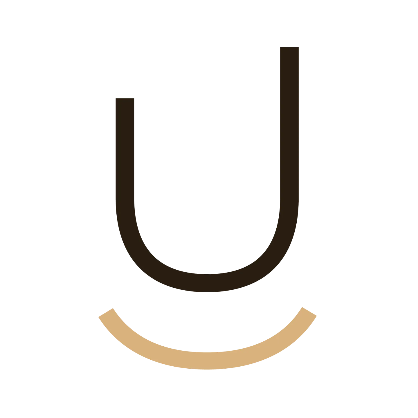 Symbole graphique de la lettre U stylisée de Regards Uniques, évoquant un regard et un sourire dans un design minimaliste et élégant