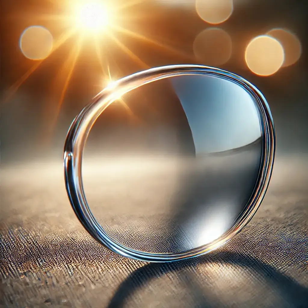 Verre photochromique optique haute définition captant la lumière du soleil, symbole de précision, transparence et technologie de pointe chez Regards Uniques