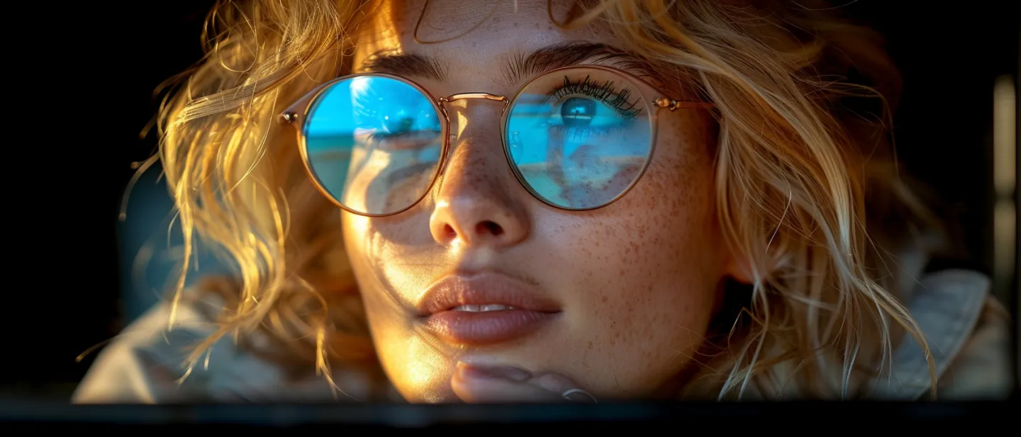 portrait d'une personne portant un filtre contre la lumière bleue